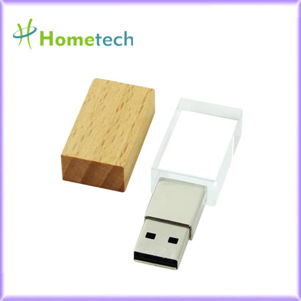 Crystal USB Flash Drive z drewnianą lampką LED 32 GB 64 GB 128 GB Niestandardowe logo crystal usb