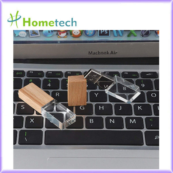 Crystal USB Flash Drive z drewnianą lampką LED 32 GB 64 GB 128 GB Niestandardowe logo crystal usb