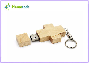 Naszyjnik krzyż drewniany USB Flash Drive 2GB z logo grawerowania laserowego łańcuchem kluczy