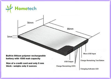 5mm 1500mAh Credit Card Size Power Bank , Backup Battery Charger