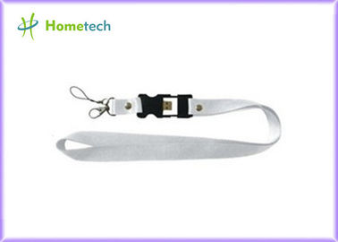 White Customize Lanyard USB Flash Drives High Capacity File Transfer